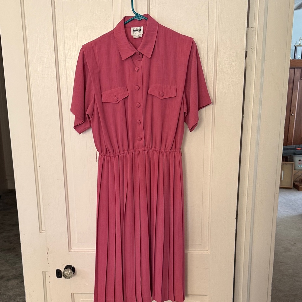 Vintage Leslie Fay Pink Button-Up Midi Dress